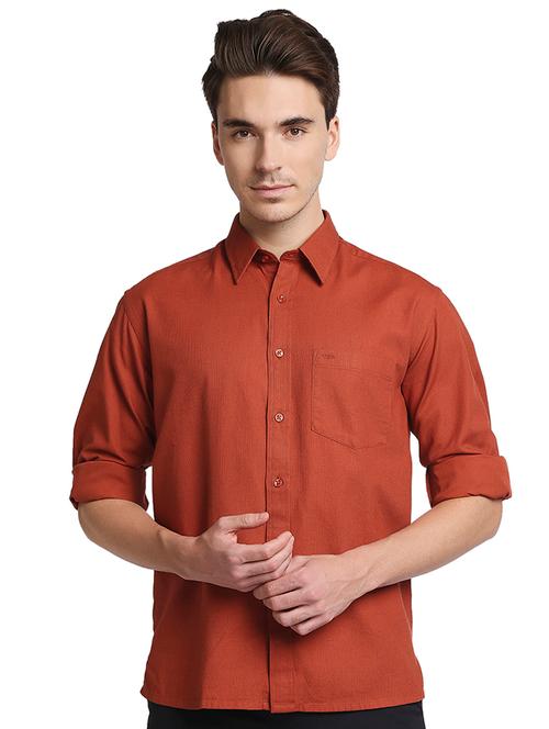 orange solid casual shirt - 18176069 - Very Small Image - 1