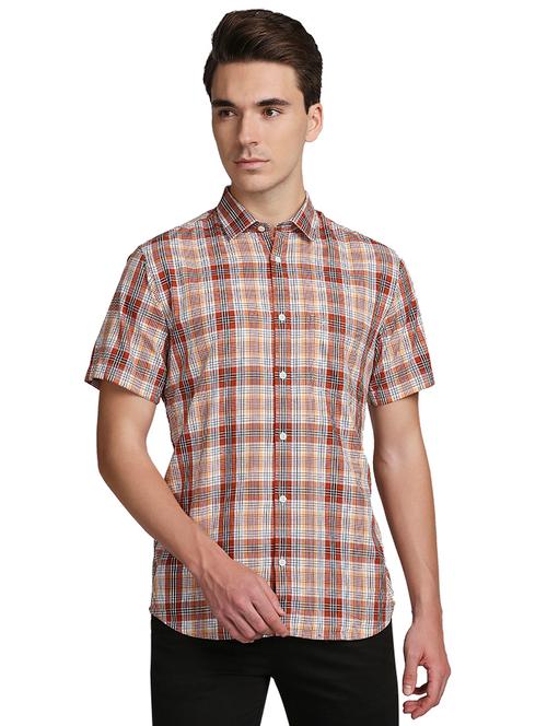 orange checked casual shirt - 18176102 - Very Small Image - 1
