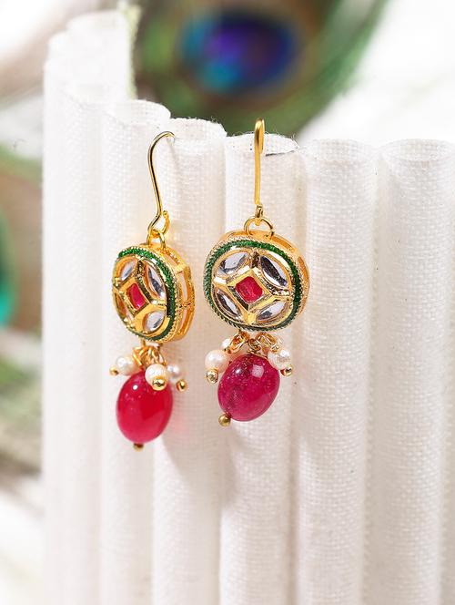 red metal drop earring - 18177254 - Very Small Image - 1
