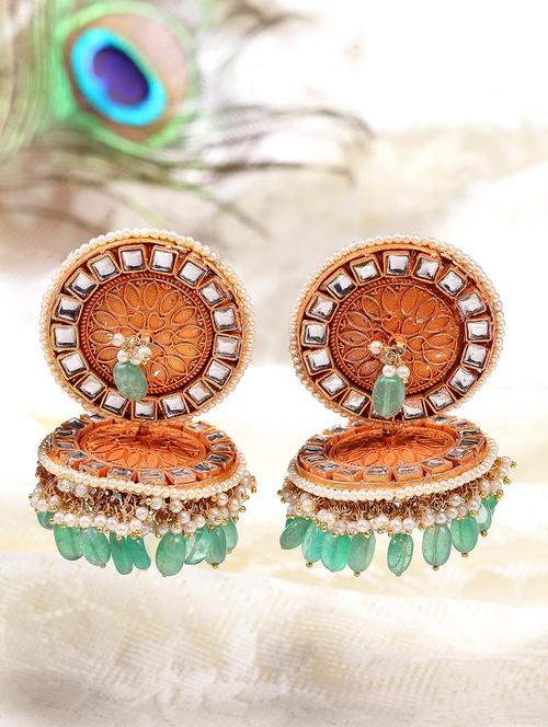 orange silver jhumka earring - 18177272 - Very Small Image - 1