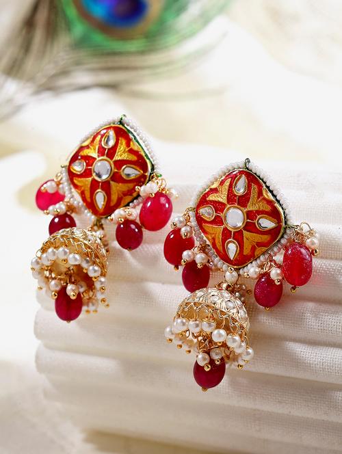 pink silver jhumka earring - 18177274 - Very Small Image - 1