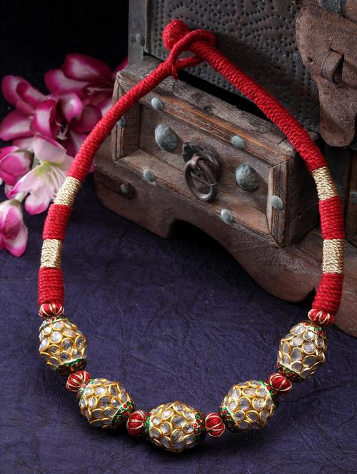 kundan red layered necklace - 18177507 - Very Small Image - 1