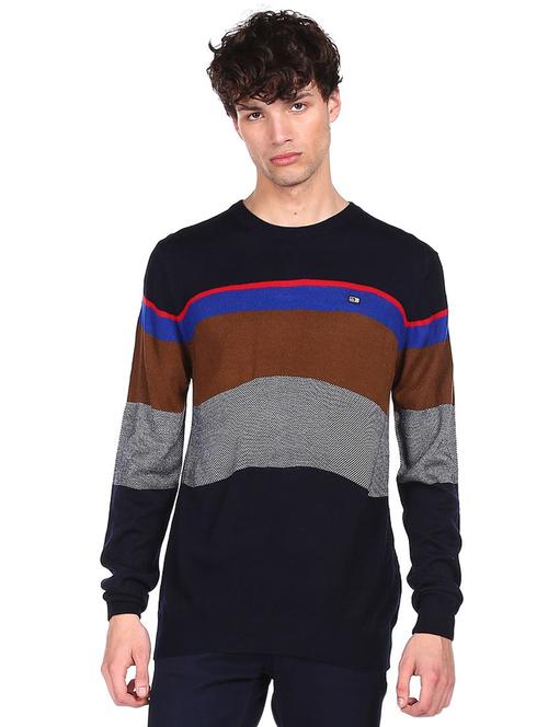 navy blue color block pullover - 18177765 - Very Small Image - 1