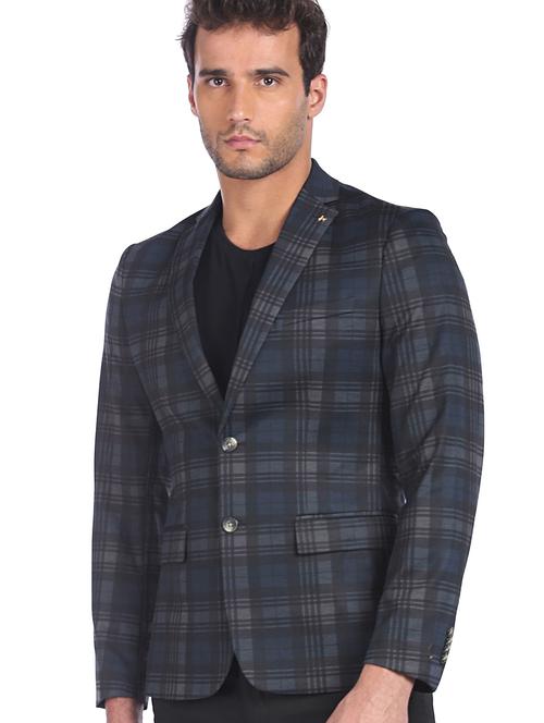 navy blue polyester single breasted casual blazer - 18178076 - Very Small Image - 1
