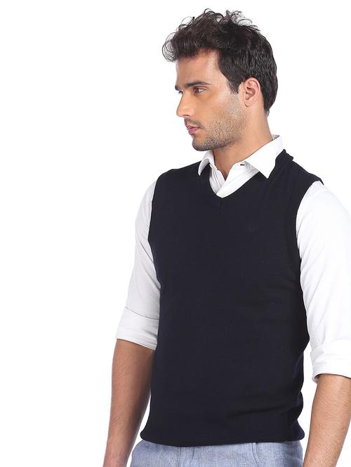 navy blue solid pullover - 18178082 - Very Small Image - 1