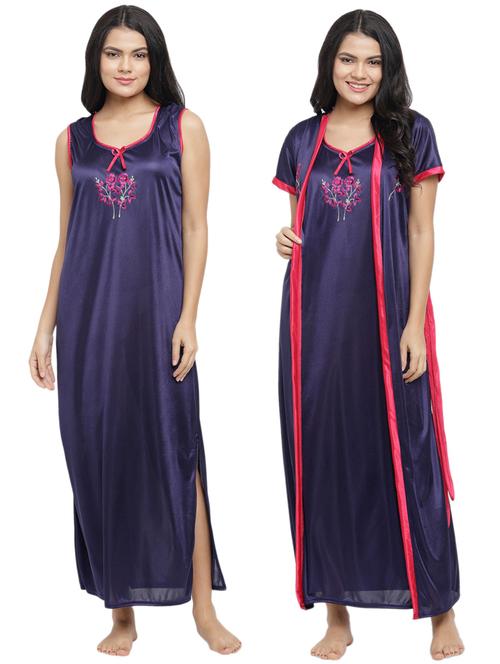 navy blue solid sleepwear robe set - 18178599 - Very Small Image - 1