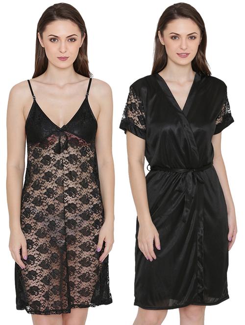 black solid sleepwear robe babydoll set - 18178603 - Very Small Image - 1