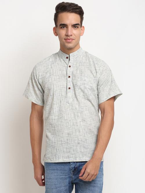 grey cotton short kurta - 18179194 - Very Small Image - 1