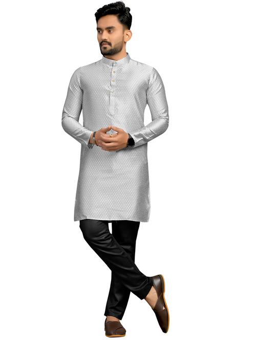 grey silk blend kurta pyjama ethnic wear set - 18179262 - Very Small Image - 1