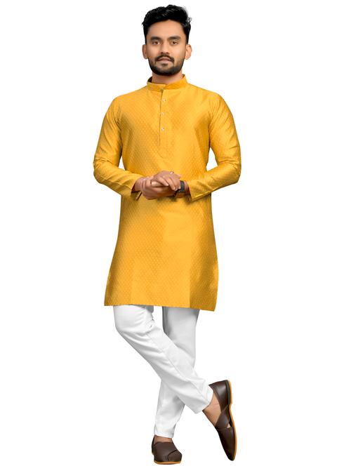 yellow silk blend kurta pyjama ethnic wear set - 18179263 - Very Small Image - 1