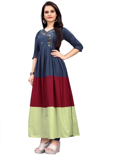 multi colored rayon flared gown - 18179355 - Very Small Image - 1