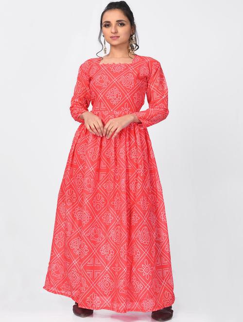 pink printed flared gown - 18179385 - Very Small Image - 1