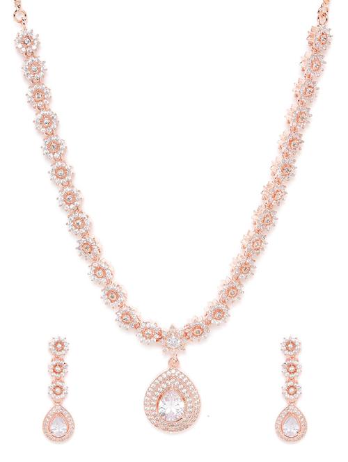 rose gold-plated ad-studded handcrafted jewellery set - 18179424 - Very Small Image - 1