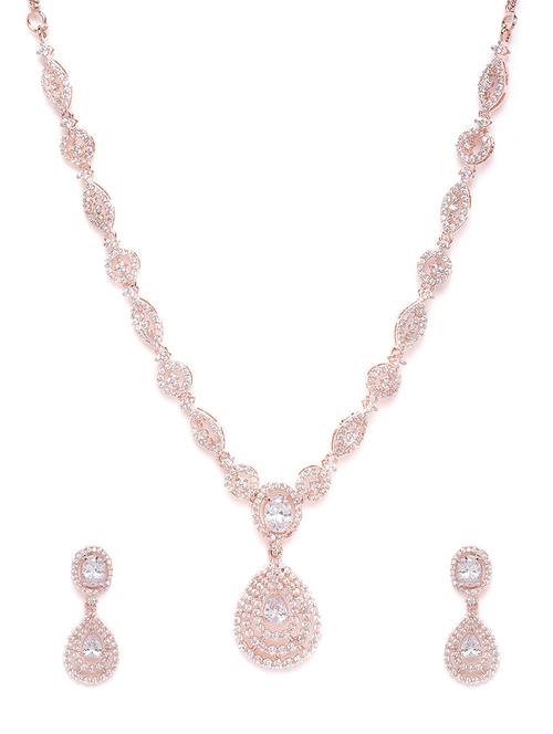 rose gold-plated ad-studded handcrafted jewellery set - 18179426 - Very Small Image - 1
