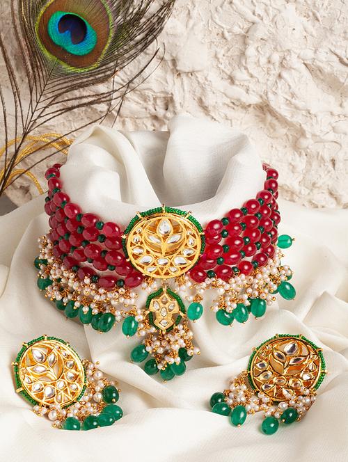 red silver necklaces and earring - 18179531 - Very Small Image - 1