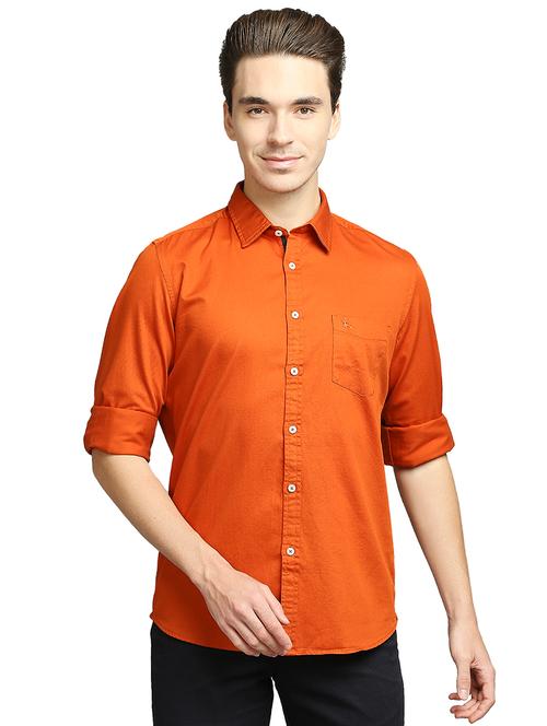 orange solid casual shirt - 18180026 - Very Small Image - 1
