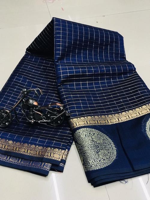 zari work checkered printed saree with blouse - 18180096 - Very Small Image - 1