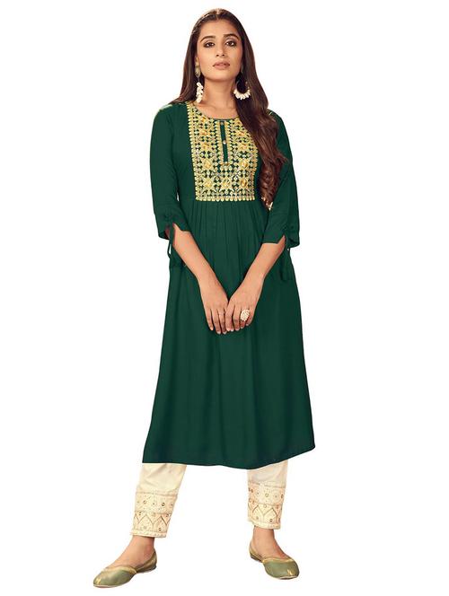green rayon kurta pant set - 18180105 - Very Small Image - 1