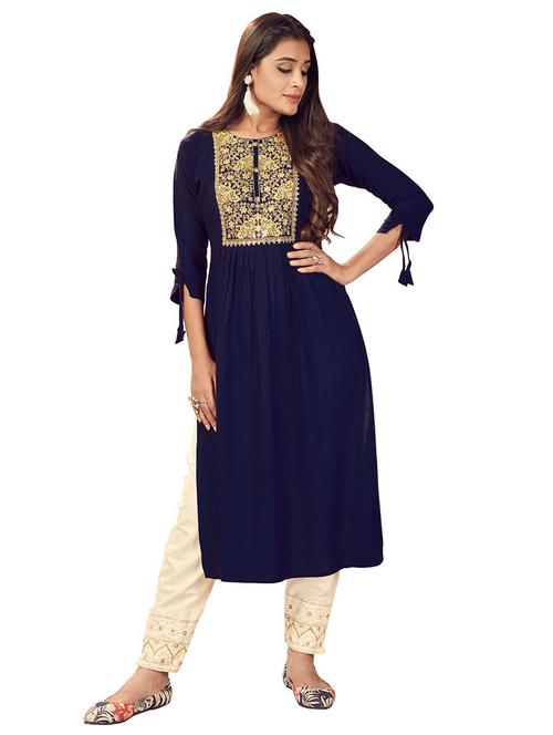 navy rayon kurta pant set - 18180107 - Very Small Image - 1