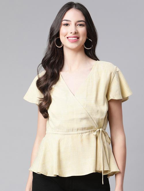 overlap neck solid wrap top - 18180302 - Very Small Image - 1