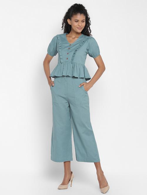v-neck peplum top with trouser set - 18180323 - Very Small Image - 1