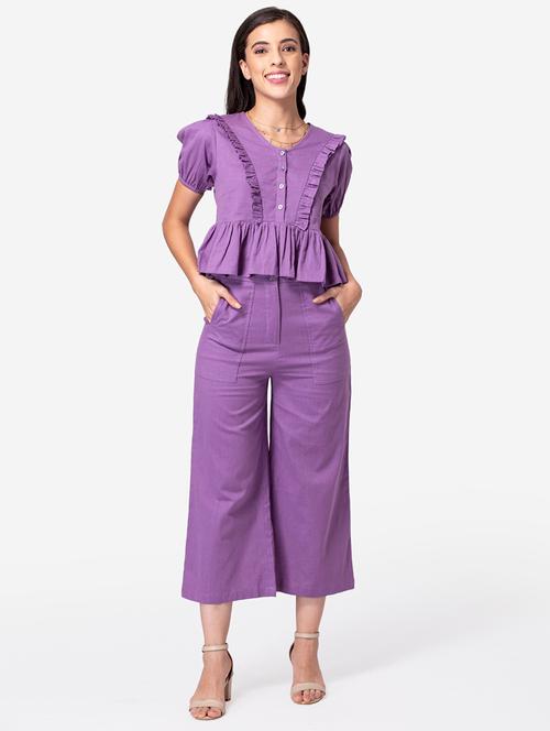 v-neck peplum top with trouser set - 18180326 - Very Small Image - 1