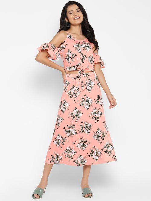 cold shoulder floral top with skirt set - 18180327 - Very Small Image - 1