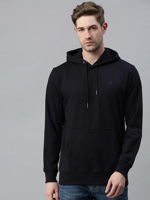 navy blue solid hooded sweatshirt - 18180631 - Very Small Image - 1