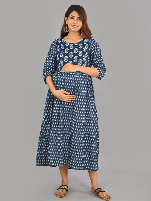 round neck printed maternity wear dress - 18180699 - Very Small Image - 1