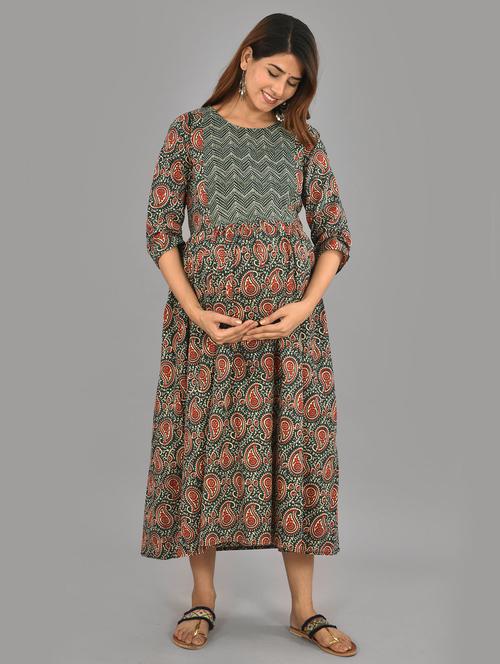 round neck printed maternity wear dress - 18180701 - Very Small Image - 1