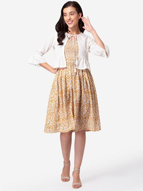 yellow printed fit & flare dress - 18180884 - Very Small Image - 1