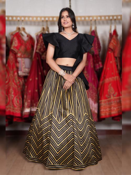 jet black stiched lehenga - 18181094 - Very Small Image - 1