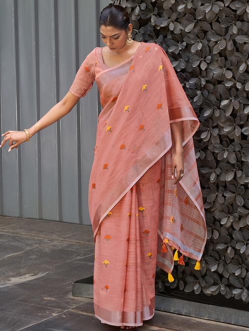 tassel detailed peach woven saree - 18181465 - Very Small Image - 1