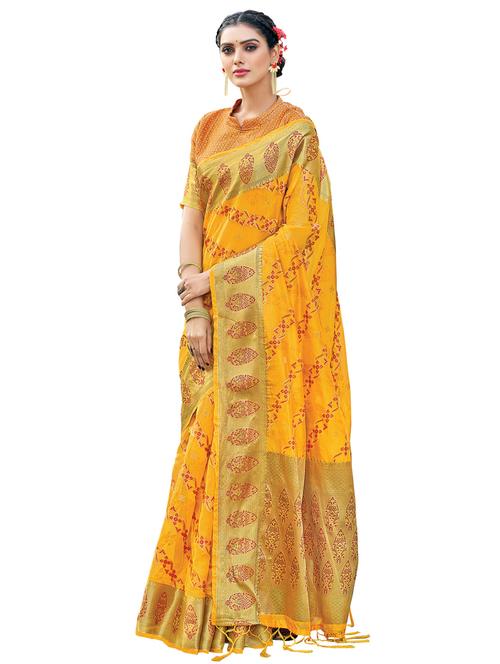 yellow organza saree - 18181469 - Very Small Image - 1