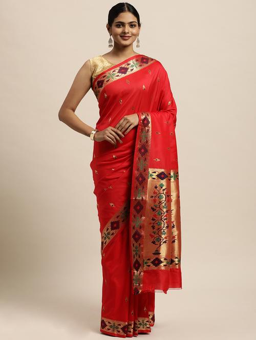 women's self design red colored saree - 18181514 - Very Small Image - 1