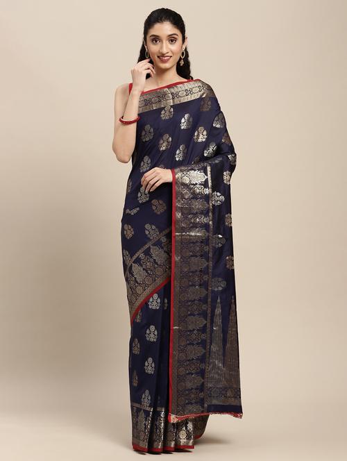 golden zari work woven saree - 18181553 - Very Small Image - 1