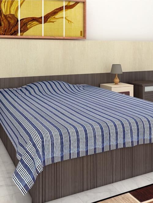 athom living 100% cotton handloom bed cover/ bed sheet single 148x224 cm blue - 18181696 - Very Small Image - 1