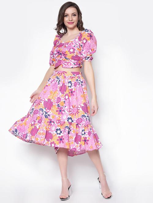 floral crop top with skirt set - 18181750 - Very Small Image - 1
