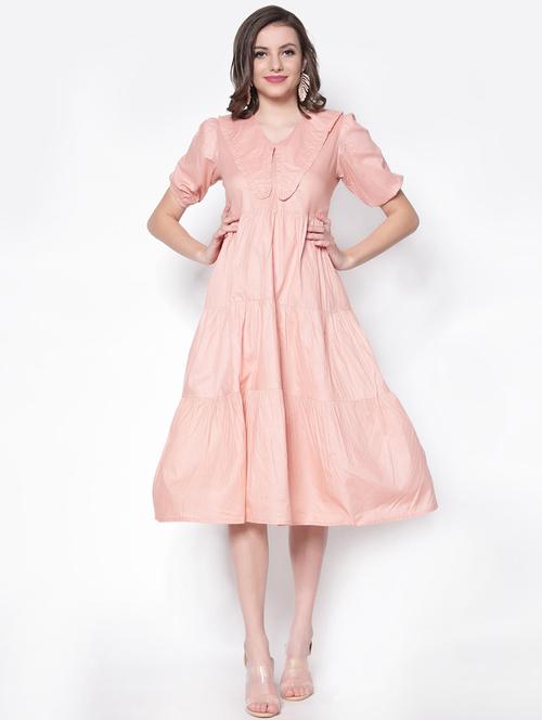 v-neck solid fit & flare dress - 18181768 - Very Small Image - 1
