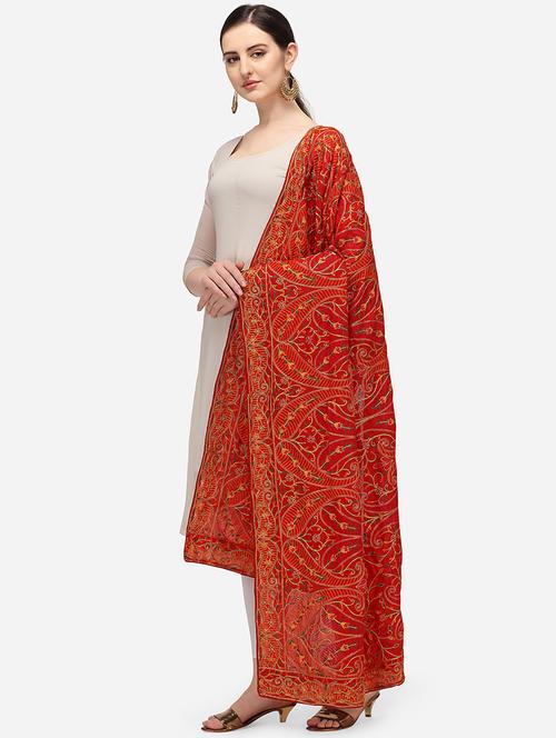 red poly chiffon dupatta - 18181909 - Very Small Image - 1
