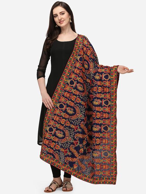 navy poly chiffon dupatta - 18181917 - Very Small Image - 1