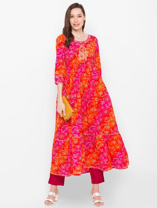 orange cotton aline kurta - 18182357 - Very Small Image - 1