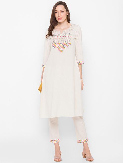 offwhite cotton aline kurta - 18182367 - Very Small Image - 1