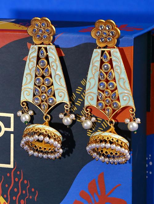 gold metal jhumka earring - 18182487 - Very Small Image - 1