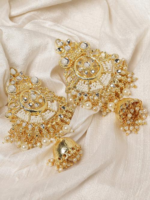 designer gold-plated paachi kundan pearl earrings - 18182514 - Very Small Image - 1