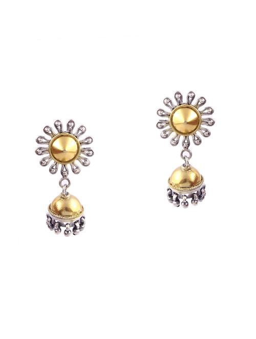 gold plated silver, sun-floral design, stud jhumki - 18182593 - Very Small Image - 1
