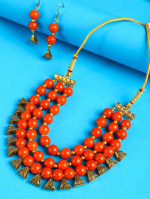 orange metal necklaces and earring - 18182678 - Very Small Image - 1