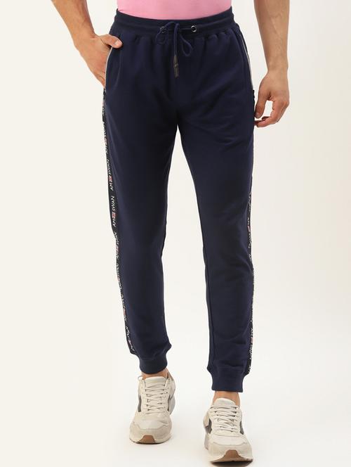navy blue solid side-taped joggers track pant - 18182749 - Very Small Image - 1