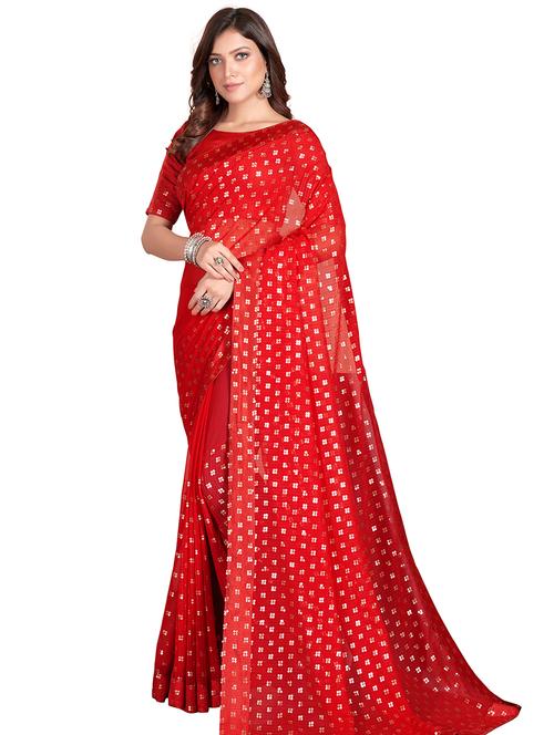 red georgette embroidered saree with blouse - 18184417 - Very Small Image - 1