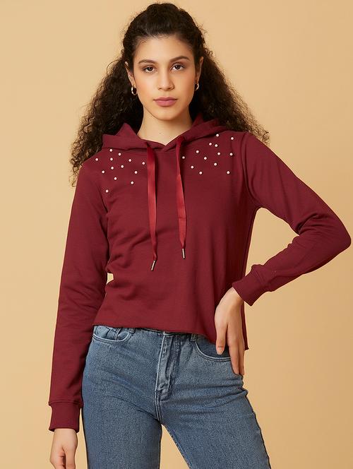 hooded neck pearl embellished sweatshirt - 18184598 - Very Small Image - 1